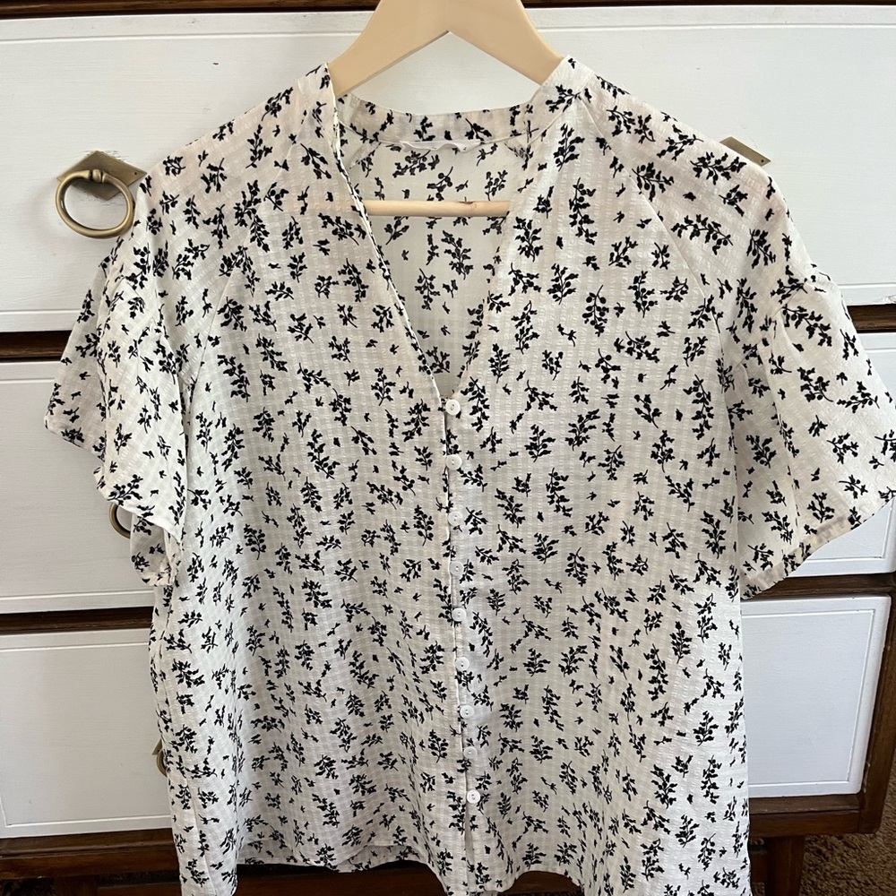 CJLA black and white floral blouse
